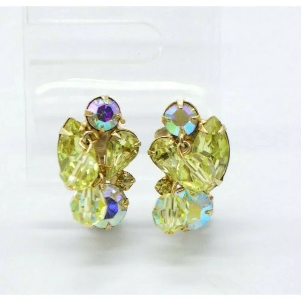 Weiss Yellow Rhinestone Dangle Crystal Flower Clip